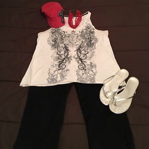 White Fleur de lis Sparkly Bling Tank Tunic