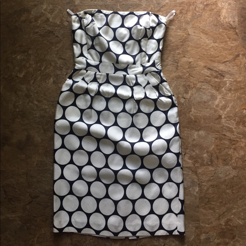 Strapless white polkadot summer dress