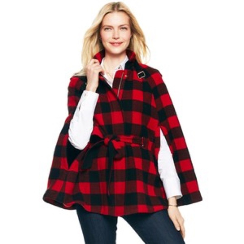 Red C. Wonder Plaid Belted Cape
