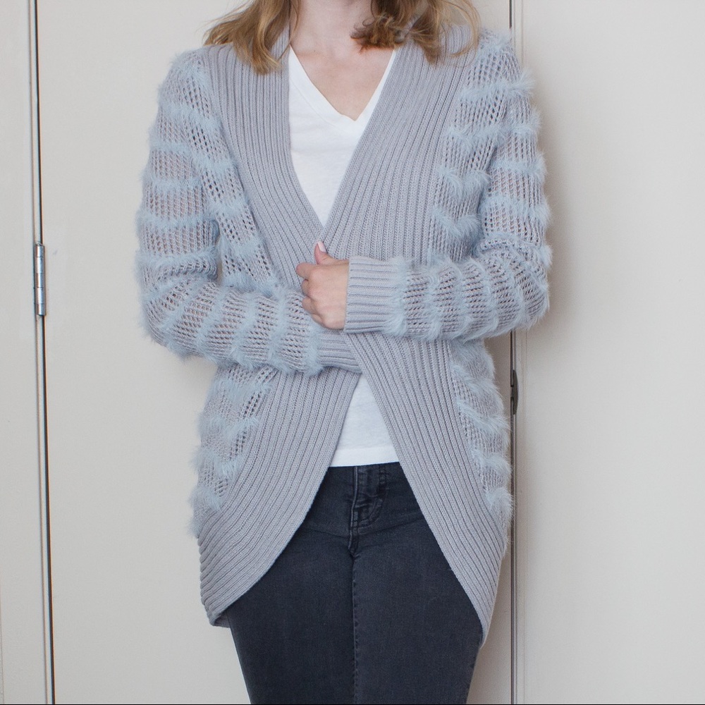 Fuzzy striped cardigan