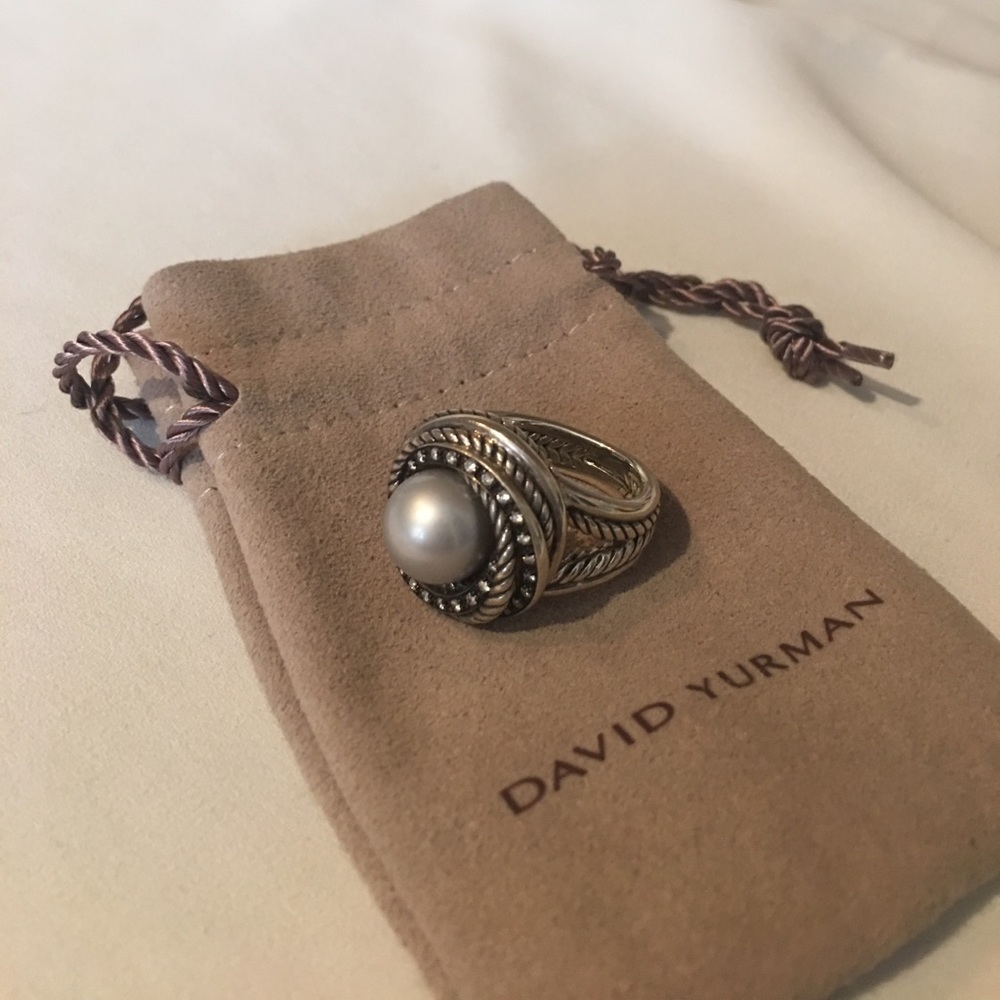 David Yurman Pearl Crossover Ring with Diamonds