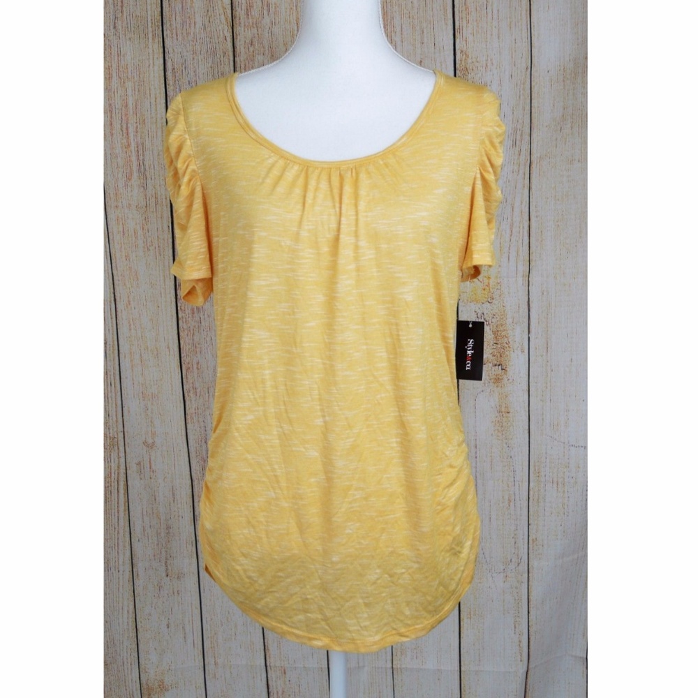 Knit Tee Top Blouse Ruched Short Sleeve & Side
