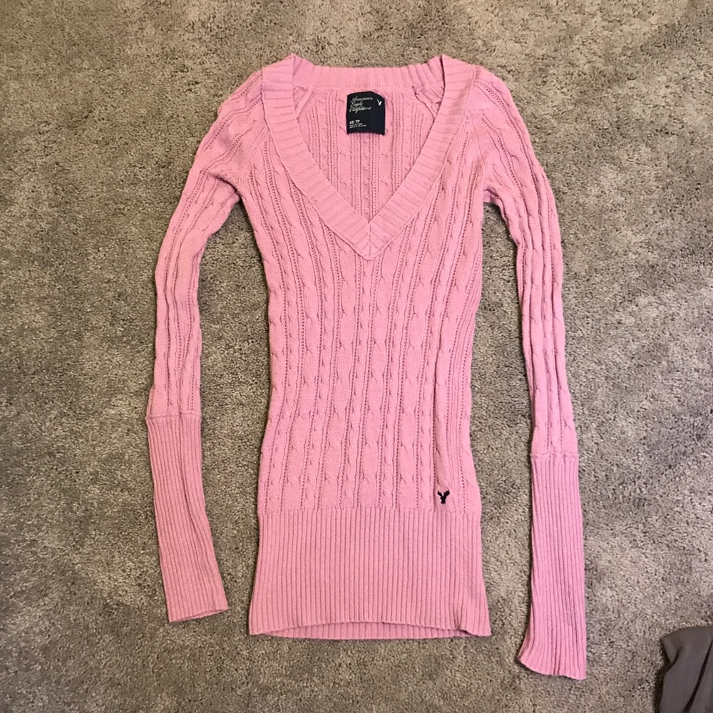 Pink American Eagle v-neck sweater