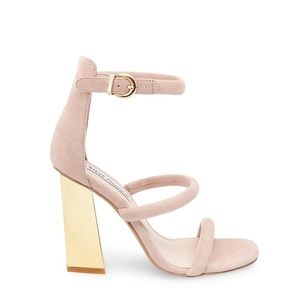 Ryanna nude suede sandal with Gold heel