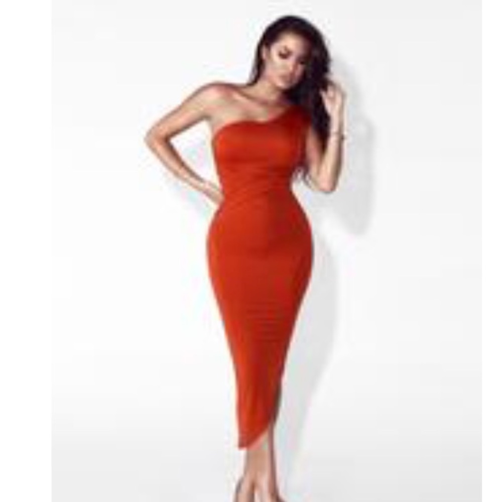 Tangerine One Shoulder midi Dress