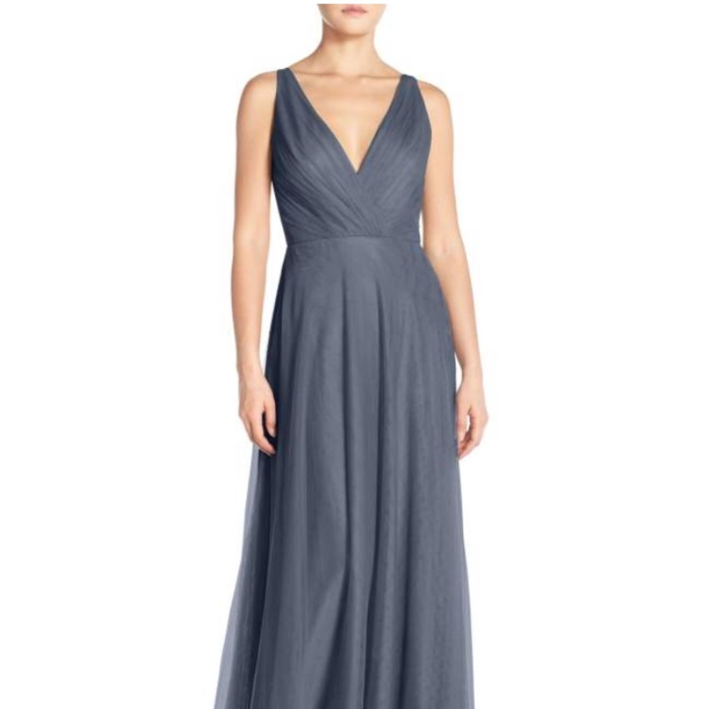 Monique Lhuillier Back Cutout Pleat Tulle Gown