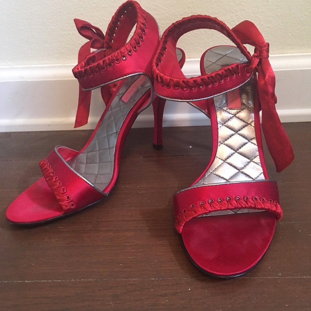 Betsey Johnson red ribbon heels