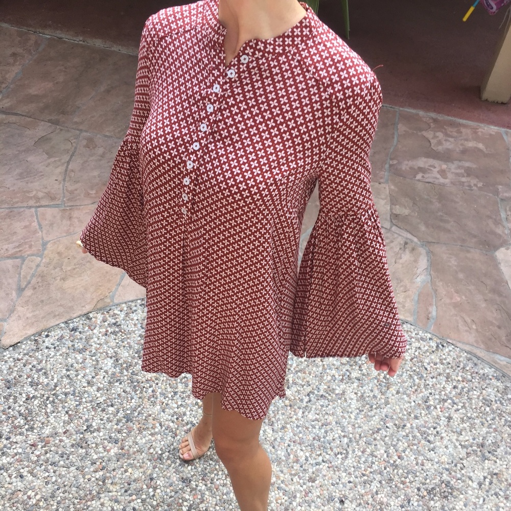 Olivaceous Bell Sleeve Mini Shift dress