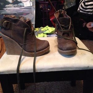 Brown booties wedges