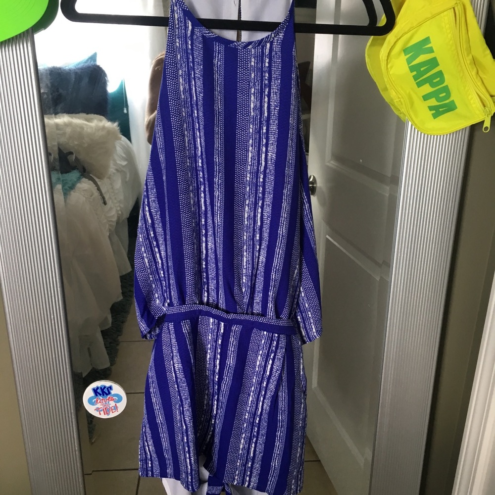 Lulus royal blue and white striped romper