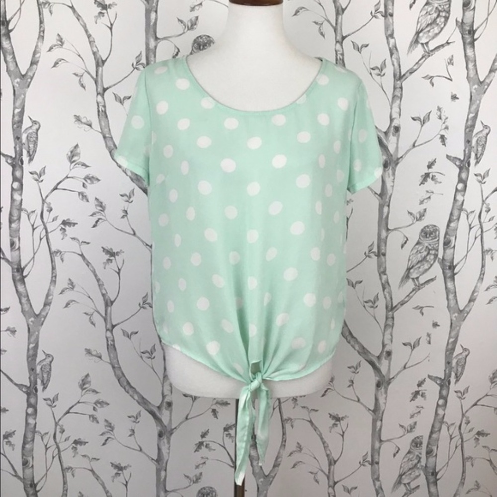 Forever 21 Sheer Mint Polka Dot Front Tie