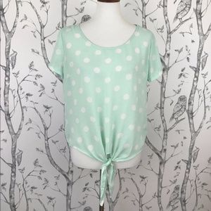 Forever 21 Sheer Mint Polka Dot Front Tie