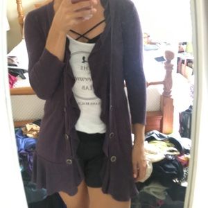 Purple ruffle long cardigan