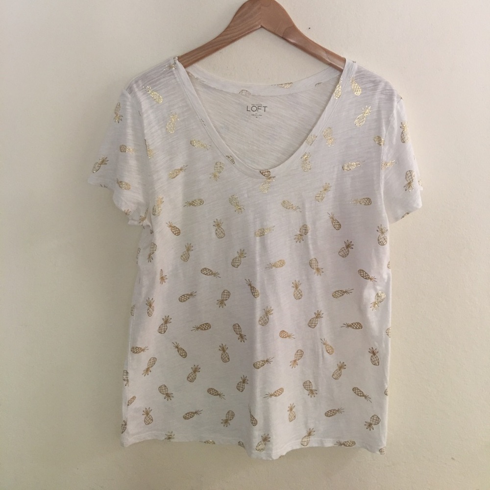 Ann Taylor LOFT Cotton Tshirt, Pineapple Print