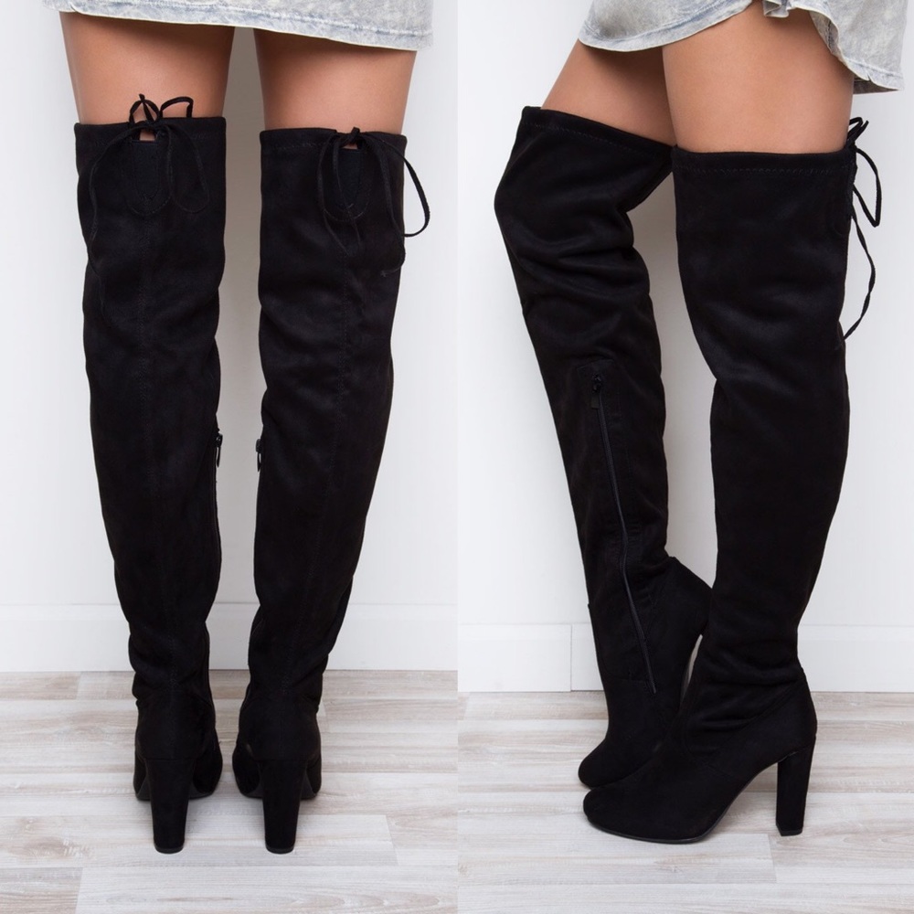 Black Suede Over the Knee Boots - Picture 2 of 3