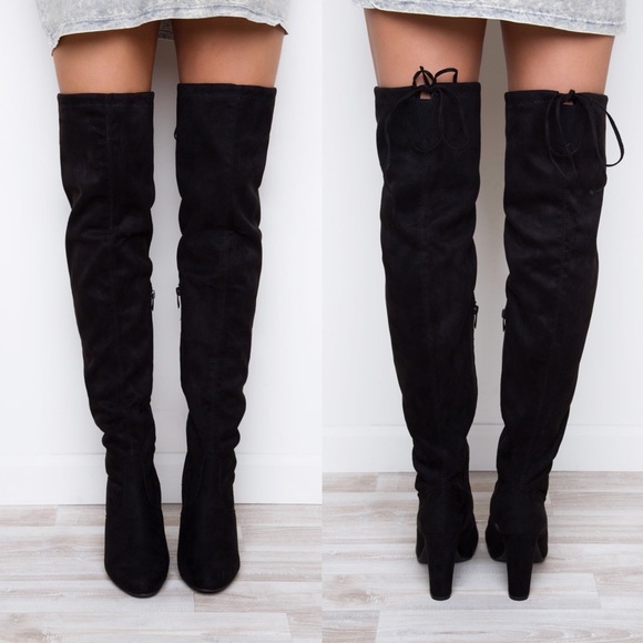 Black Suede Over the Knee Boots - Picture 3 of 3