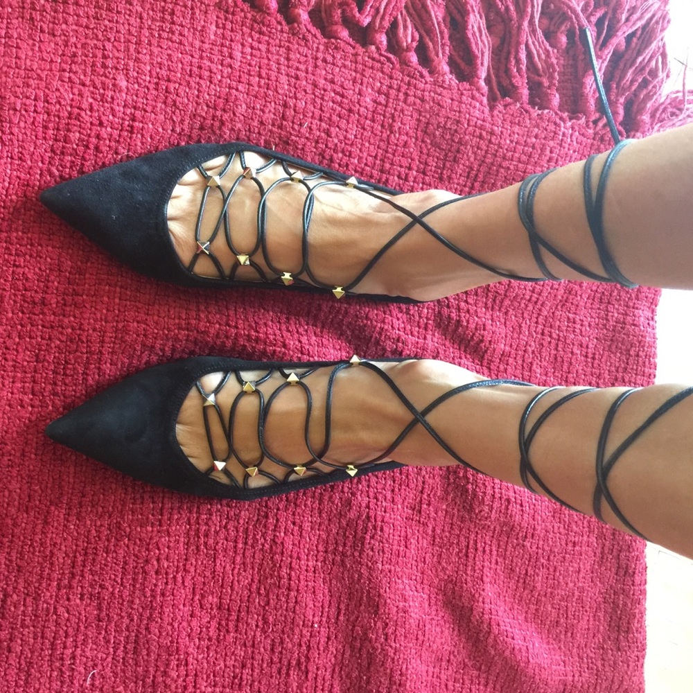 Valentino Rock stud ballet black suede flats sz 38