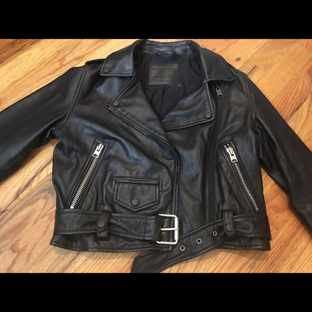 AllSaints Black Baron Leather Biker Jacket Size 4