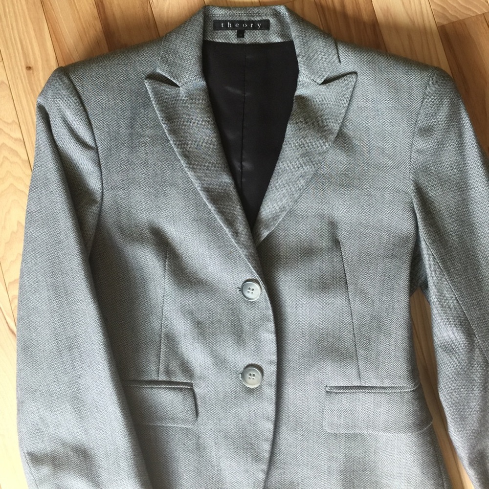 Theory Grey Herringbone Blazer. Size 0.