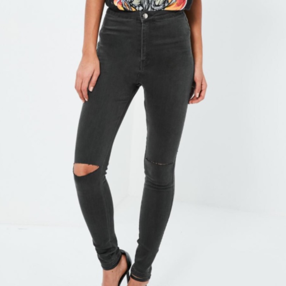 Missguided Vice Slash Knee Green Skinny Jeans