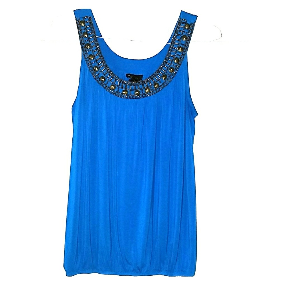 Embellished neckline elastic waist blouse