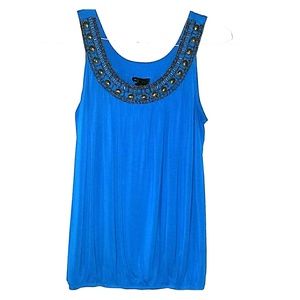 Embellished neckline elastic waist blouse