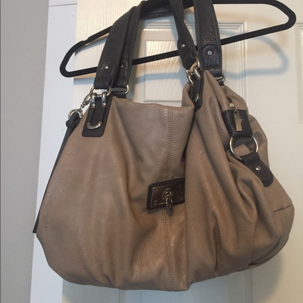 Tan/Gray purse with silver accents