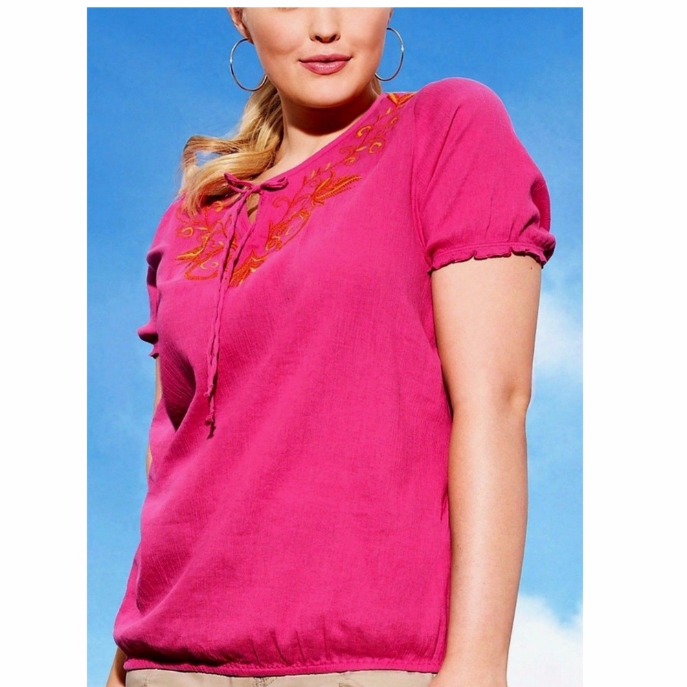 Embroidered Peasant Boho Peplum Blouse Shirt NWOT
