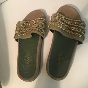 Lime green Chanel slides Lime green Chanel slides