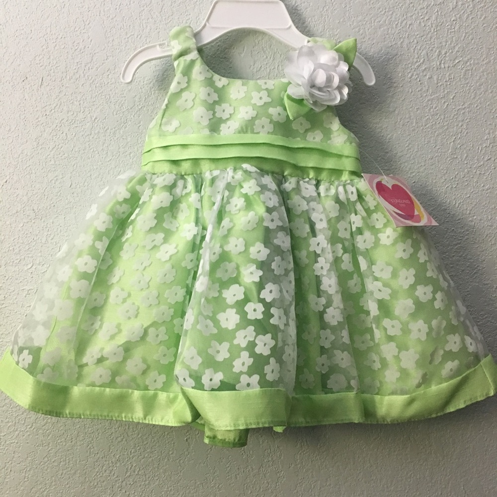 Green and white floral dress