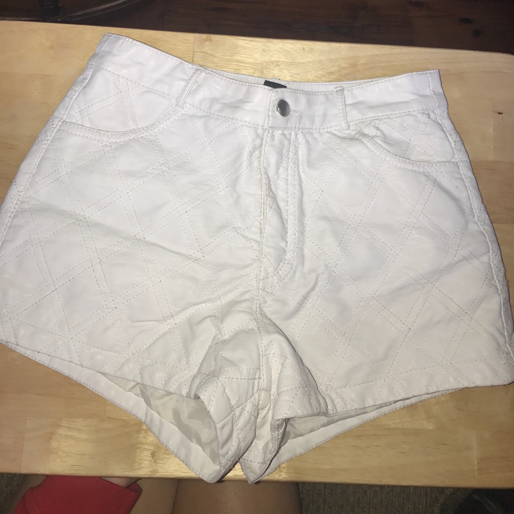 White high waisted leather shorts