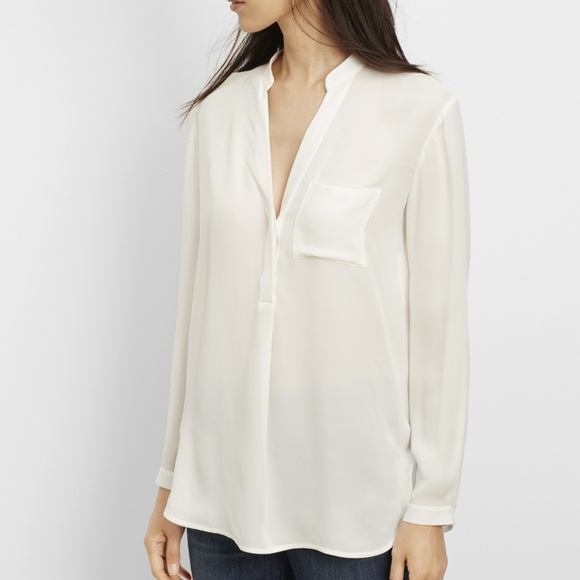 Vince Tops - Vince Silk Long Sleeve V Neck Popover