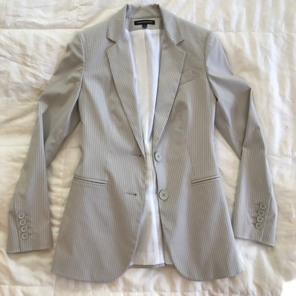 Express gray pinstripe two button suit