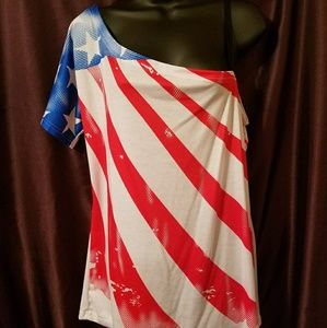 American Flag One Sleeve Top Fits Like 1X