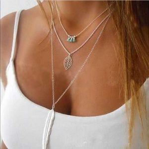 Three tier dangle feather necklace