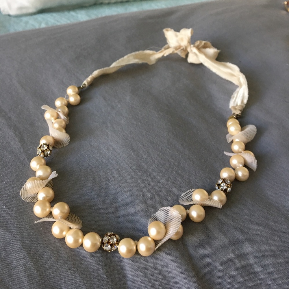 J.Crew intricate pearl necklace with silk tie