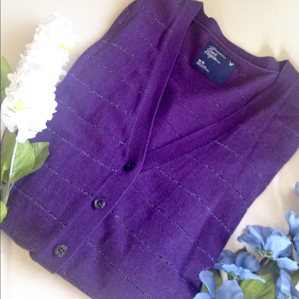 American Eagle Purple Sparkle-Stripe Cardigan