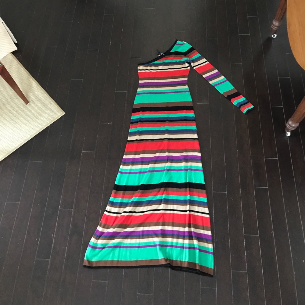 Off the shoulder BCBG floor length dress