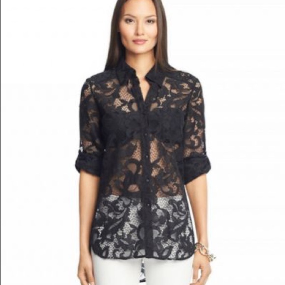 DVF black lace blouse. Sz. 10