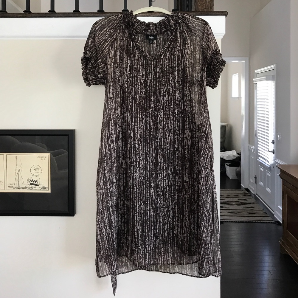 Brown speckled dress with wrap around bow