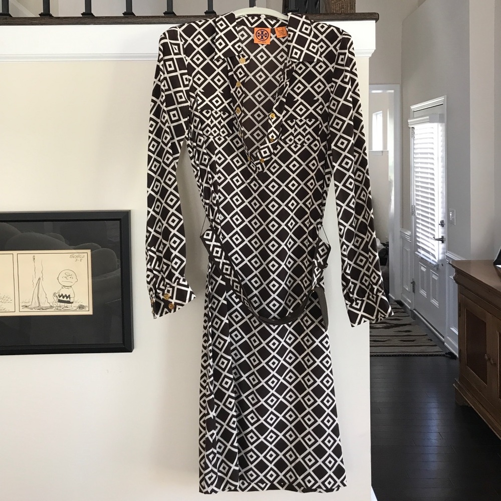 Brown and white silk Tory burch dress