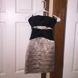 Bebe black&champagne strapless cocktail dress