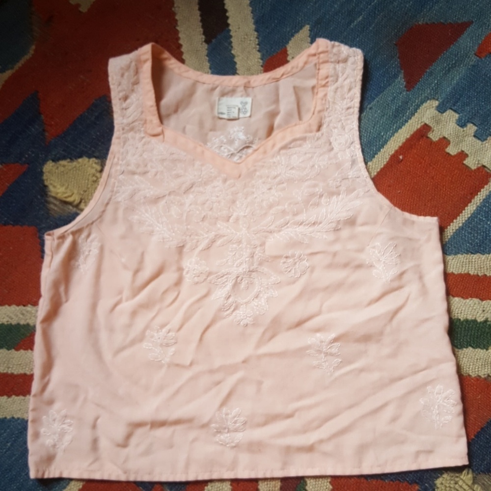 Linen peach embroidered crop top