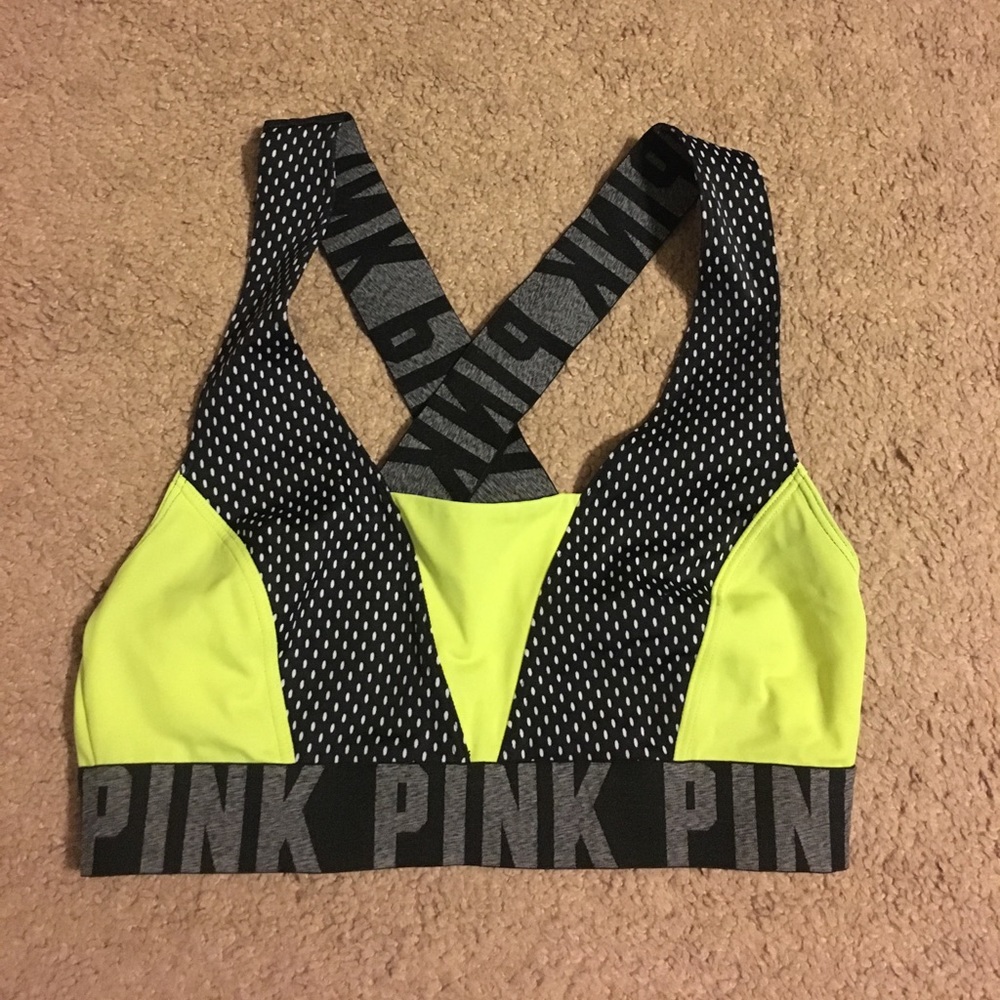 Pink small lime green sports bra