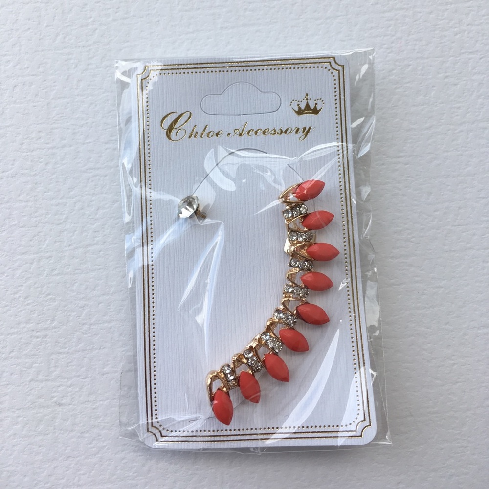 Ear Cuff Rhinestone Coral