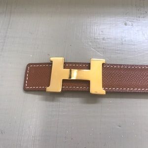 Hermes Tan and Yellow Thin H Belt