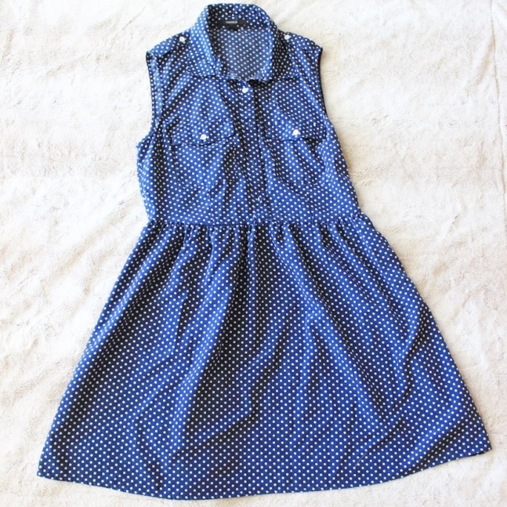 Forever 21 navy blue & polka dot sleeveless dress
