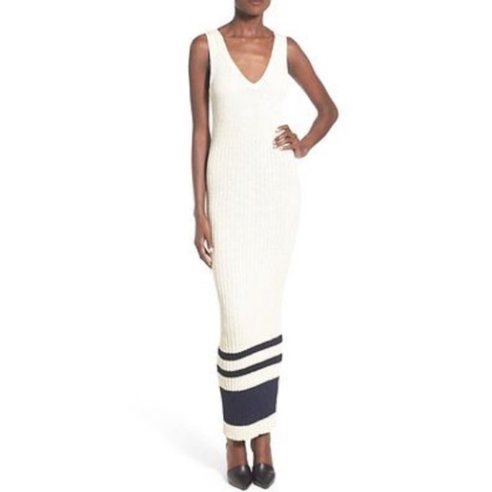 JAMES PERSE Stretch Knit Ribbed V-Neck Maxi Dress