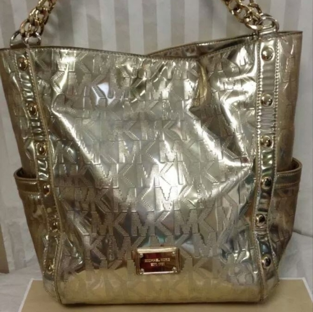 Gold Metallic Michael Kors Delancy Tote