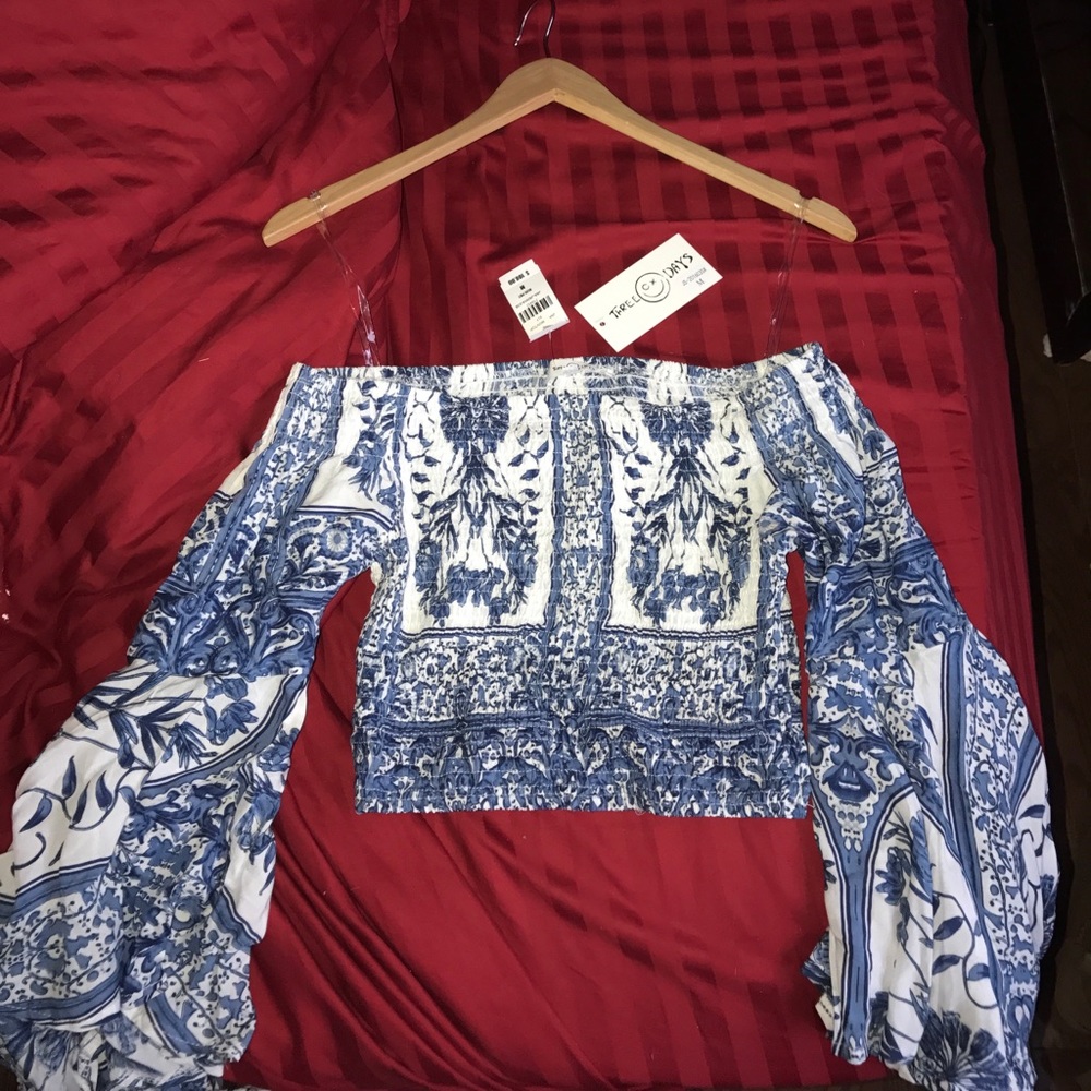 Off the shoulder smocked crop top